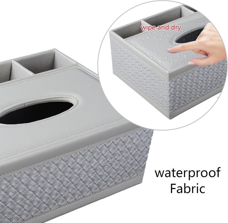 XNONE Tissue Box Cover Rectangle White Kleenex Box Holder PU Leather Facial Tissue Organizer,Multifunctional Remote Control Stationery Storage Box,Home Office Supplies Car Napkin Caddy - Image 5